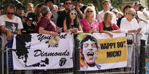 Fans gather outside the Rolling Stones’ Hackney Diamonds launch in London.