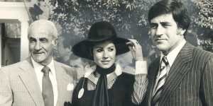 Bruce Galea (right) and his third wife Cindy Galea,along with his father Perce (far left) at Warwick Farm in 1977.