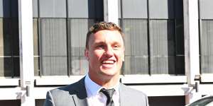 South Sydney recruit Jack Wighton was all smiles arriving at court on Monday.