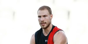 Ben McKay of the Bombers during a pratice match against Geelong.