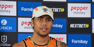 Jarome Luai fronts the media for the first time since signing for the PNG Chiefs from 2028.