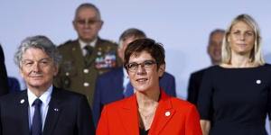German Defence Minister Annegret Kramp-Karrenbauer[c] with the European Union's defence ministers in August. 
