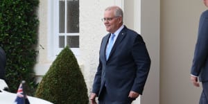 Australian Prime Minister Scott Morrison leaves Government House,Canberra after giving guidance to the Governor-General that he wished to call the federal election. 