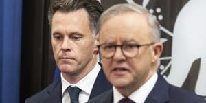 NSW Premier Chris Minns,who has complained about the latest GST carve-up,and Prime Minister Anthony Albanese in a file picture.