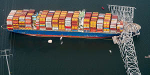 The Dali container vessel after striking the Francis Scott Key Bridge.