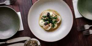 Potato tortellini with almond,muscatel and brown butter at Grazing.