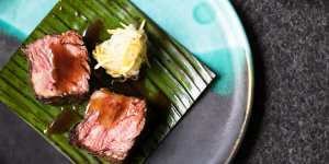 Char-grilled beef short rib with carrot and leek at Momofuku Seiobo.