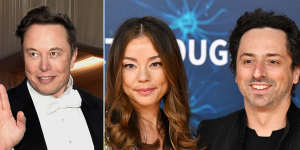 Tesla founder Elon Musk,left,has reportedly had an affair with Nicole Shanahan,pictured right with husband and Google co-founder Sergey Brin,who has since filed for divorce.