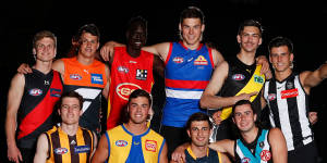 New Eagle Campbell Chesser (bottom centre) with some of the other first-round AFL draft selections.