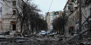 A bomb aimed at military police building in the city centre of Kharkiv also levelled nearby apartments and a park. 