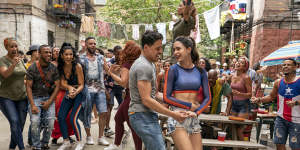 Anthony Ramos as Usnavi and Melissa Barrera as Vanessa in In The Heights.