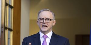 Prime Minister Anthony Albanese during a press conference at Parliament House in Canberra