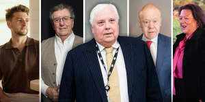 Marcus Catsaras (left),Trevor St Baker,Clive Palmer,Anthony Pratt and Gina Rinehart were named as significant political donors in forms lodged with the Australian Electoral Commission.