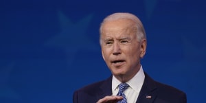 President-elect Joe Biden speaks at The Queen Theatre in Wilmington,Delaware on Tuesday.