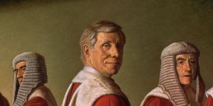 Heimans’ portrait of then-Justice Michael Kirby (centre) in 1998 was bought by the National Portrait Gallery three years later.