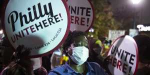 Philadelphia residents danced in he street at a rally in support of counting every vote. 