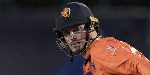 Scott Edwards plays his trademark sweep shot in his match-winning innings for the Netherlands against South Africa at the ODI World Cup last week.