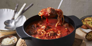 Tomato soup meets spaghetti and meatballs.