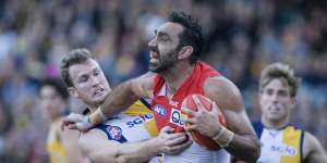Sydney Swans player Adam Goodes endured relentless booing from West Coast Eagles fans in Perth during 2015.