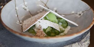 Cucumber and buttermilk sorbets with vanilla meringue