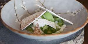 Cucumber and buttermilk sorbets with vanilla meringue