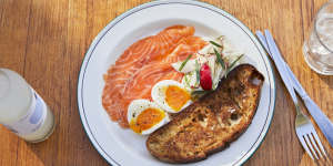 Cured salmon with soft-boiled eggs at Florian.