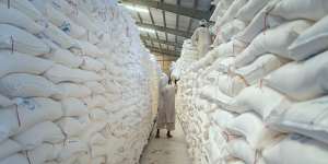 Ukrainian wheat fills a warehouse in Port Sudan in February.
