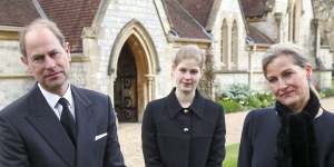 Prince Edward,Earl of Wessex,and Sophie,Countess of Wessex,with their daughter Lady Louise Windsor,days before Prince Philip’s funeral.