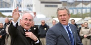 John Howard with George W Bush on a visit by the prime minister to the president’s Texas ranch in 2003.