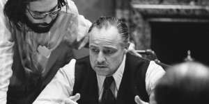 Francis Ford Coppola directs Marlon Brando in The Godfather.