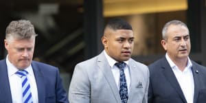 Manase Fainu (centre) was sentenced at Parramatta District Court,after being found guilty of stabbing a Mormon youth leader in 2019.