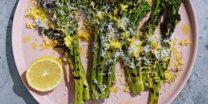 ***EMBARGOED FOR SUNDAY LIFE,FEBRUARY 7/21 ISSUE*** Adam Liaw recipe:Barbecued broccolini with pecorino and lemon Photograph by William Meppem (photographer on contract,no restrictions) 