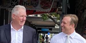 Deputy Premier Steven Miles and Peter Priest,managing director of Trenert,which has announced a $1.2 billion five-tower project for Woolloongabba.
