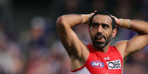 Sydney Swans champion Adam Goodes during the 2015 season,when he was booed out of the sport without support from the AFL.