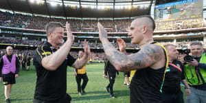 Those were the days:Damien Hardwick said Dustin Martin stamped his greatness after his second Norm Smith Medal,this time against Greater Western Sydney in 2019.