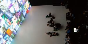 Viewers taking in Beeple’s work during a live showcase.