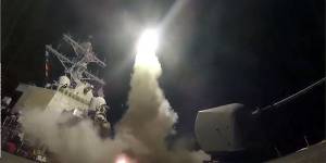 An image of a tomahawk missile launched from the guided-missile destroyer USS Porter. 
