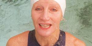 Maggi,photoraphed on the day she became the first woman since the Bondi Iceberg club's foundation in 1929 to swim competitively as an Iceberg. 7th May 1995.