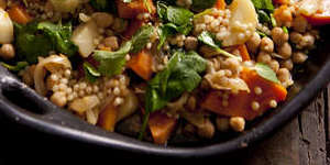 Braised sweet potato,pumpkin and parsnip with cous cous.