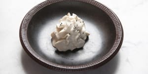 Savoury-sweet:Tahini ice-cream with eggplant mousse.