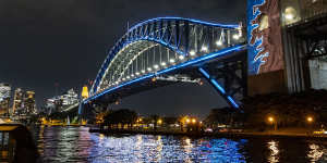 NEWS:The Sydney Harbour Bridge is lit of to comemorate it's 90th anniversay. 17th March 2022,Photo:Wolter Peeters,The Sydney Morning Herald.