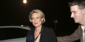 Liberal candidate for Warringah Katherine Deves enters the Forestville RSL for an event on Friday night.