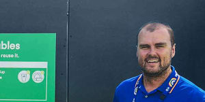 Matthew Nicholas,director of sustainability at Tennis Australia,with bins at the Australian Open.