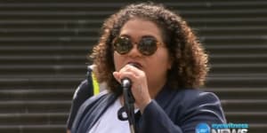 Tarneen Onus-Williams speaks at the'Invasion Day'rally 