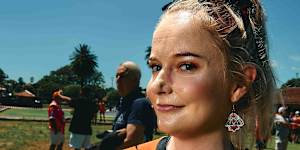 Hannah Nichols and her Wests Tigers earrings.