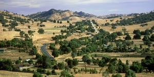 In NSW,the Hume Highway runs through beautiful undulating landscape near Gundagai.