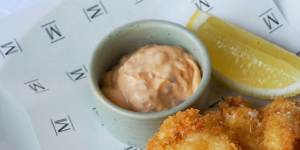 Neil Perry’s Spencer Gulf king prawn cutlets with fermented chilli mayonnaise at Next Door.