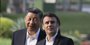 Chinese President Xi Jinping and Emmanuel Macron during the French president’s recent visit to Beijing.