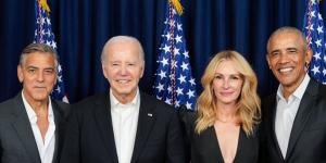 George Clooney,Joe Biden,Julia Roberts and Barack Obama at a Democratic fundraiser on June 15,2024.