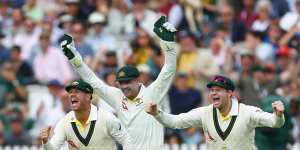 Australia celebrate another wicket.